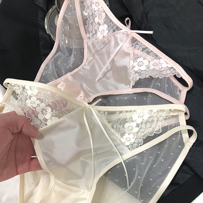 Francuski saten s proreznim dizajnom i trakicama, ženske čipkaste gaćice od ice silk, 2024 novi model, japanski stil