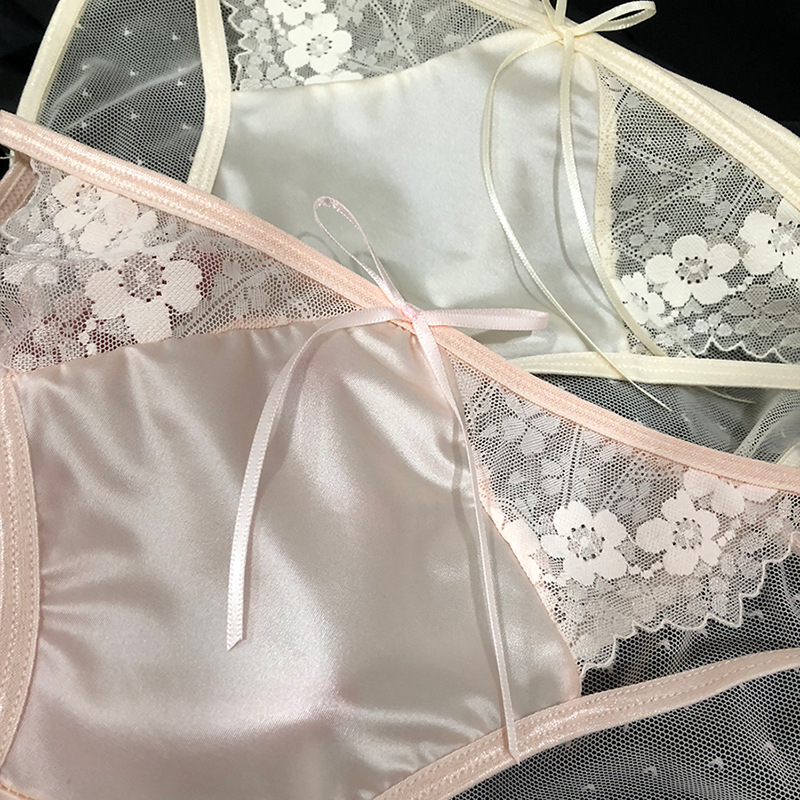 Francuski saten s proreznim dizajnom i trakicama, ženske čipkaste gaćice od ice silk, 2024 novi model, japanski stil