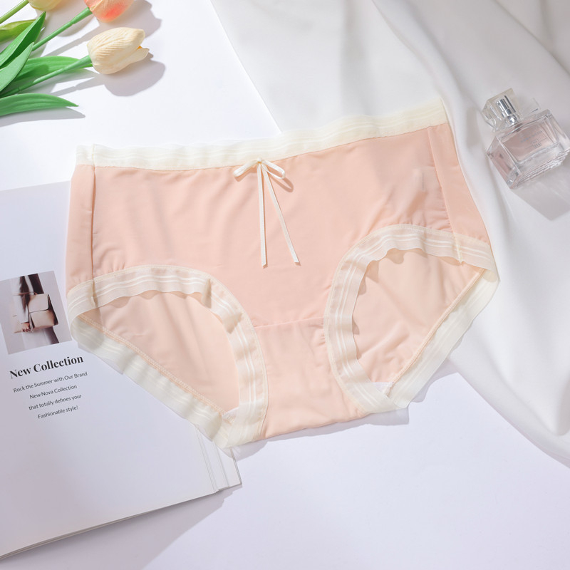 Ženske gaćice ultra-tanke ice-silk, brzo sušeće, jednofarbne, prozračne, s pamukom u području prepona