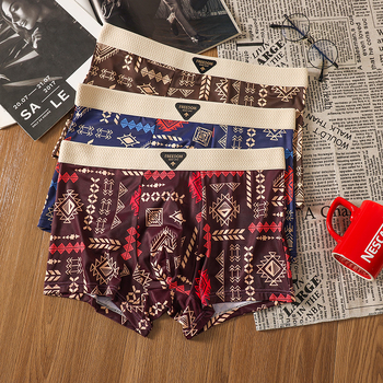 Muške bokserice od Ice Silk, retro print, srednji struk, plus veličina, prozračne