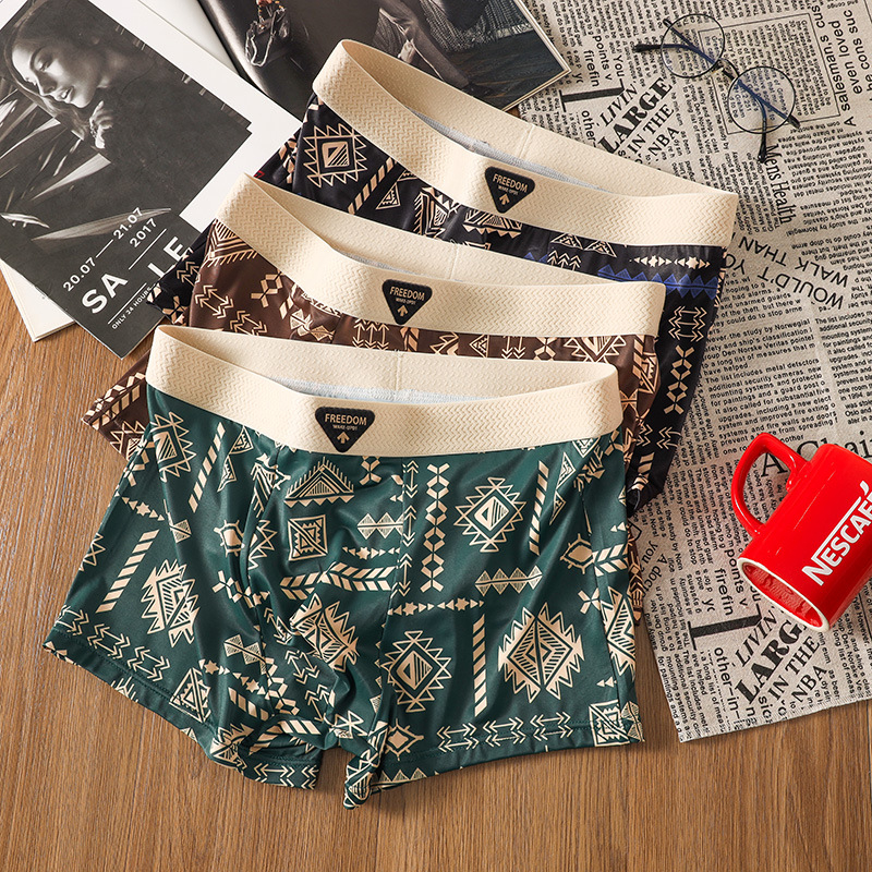 Muške bokserice od Ice Silk, retro print, srednji struk, plus veličina, prozračne