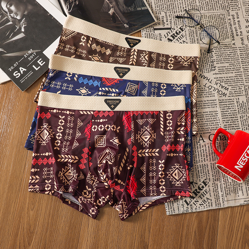 Muške bokserice od Ice Silk, retro print, srednji struk, plus veličina, prozračne