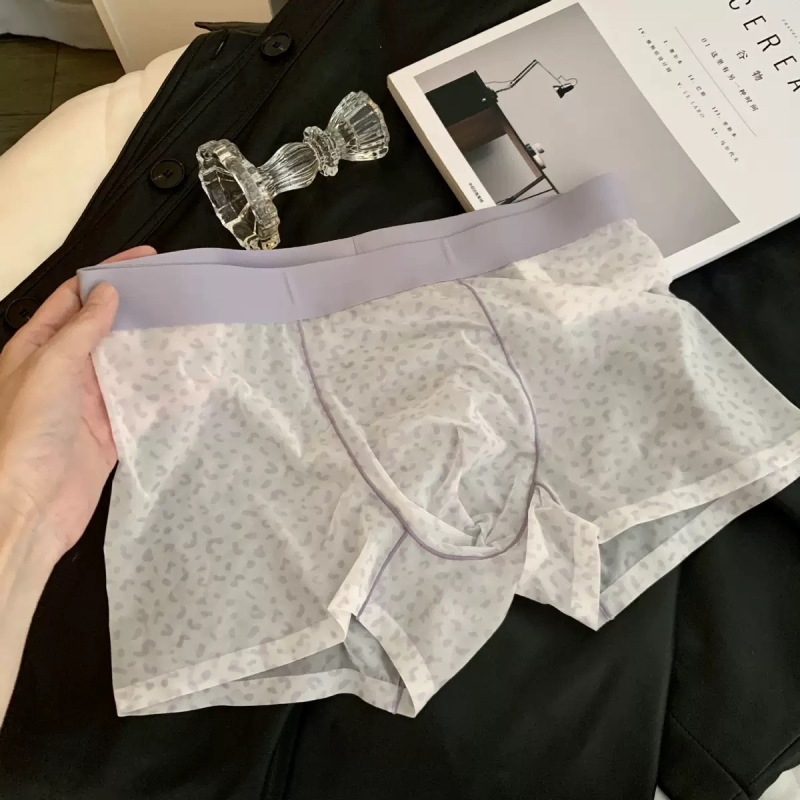 Muške bokserice s leopardovim uzorkom, antibakterijske, Ice Silk, srednji struk, najlon 10A, miris kamelije