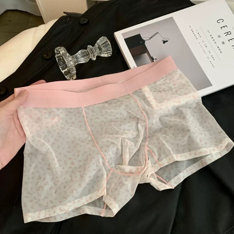 Muške bokserice s leopardovim uzorkom, antibakterijske, Ice Silk, srednji struk, najlon 10A, miris kamelije