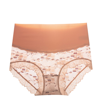 Ženske gaćice s visokim strukom i izvezenim detaljima, prozračna čipka, pamukova podstava u području prepona, tanki Ice Silk materijal