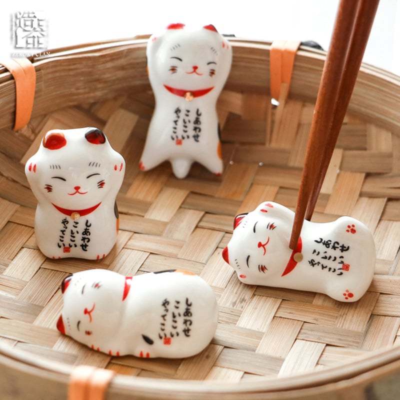 ZAKKA japanski keramički držač za štapiće s mačkom Maneki-Neko, sladak ukras