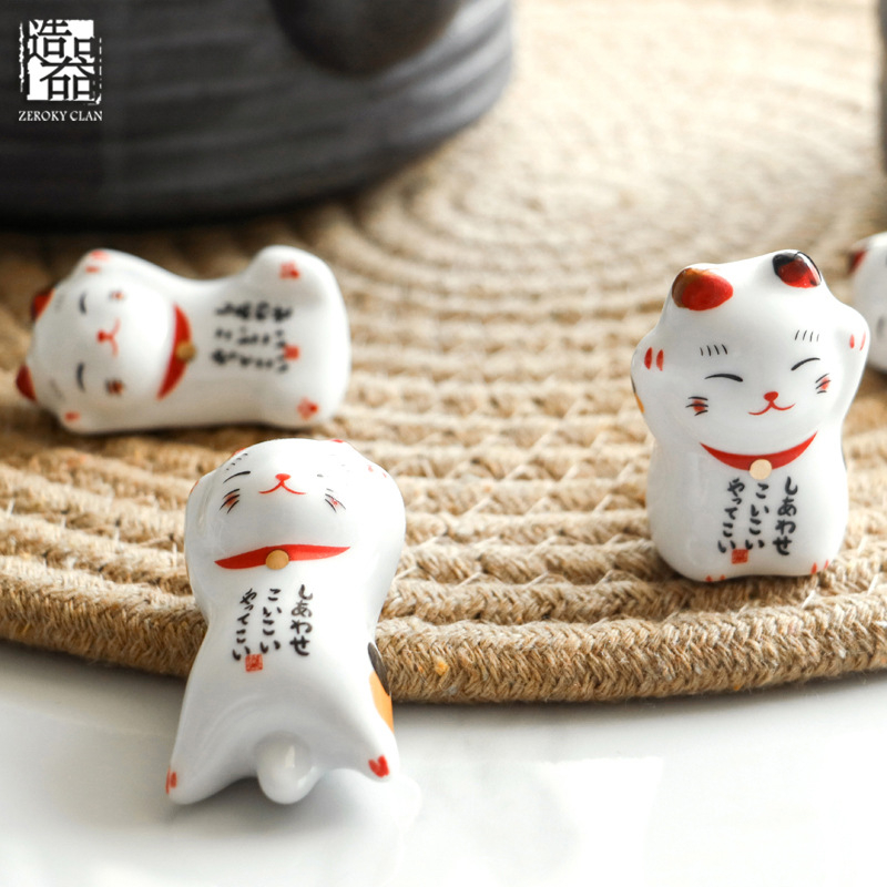 ZAKKA japanski keramički držač za štapiće s mačkom Maneki-Neko, sladak ukras