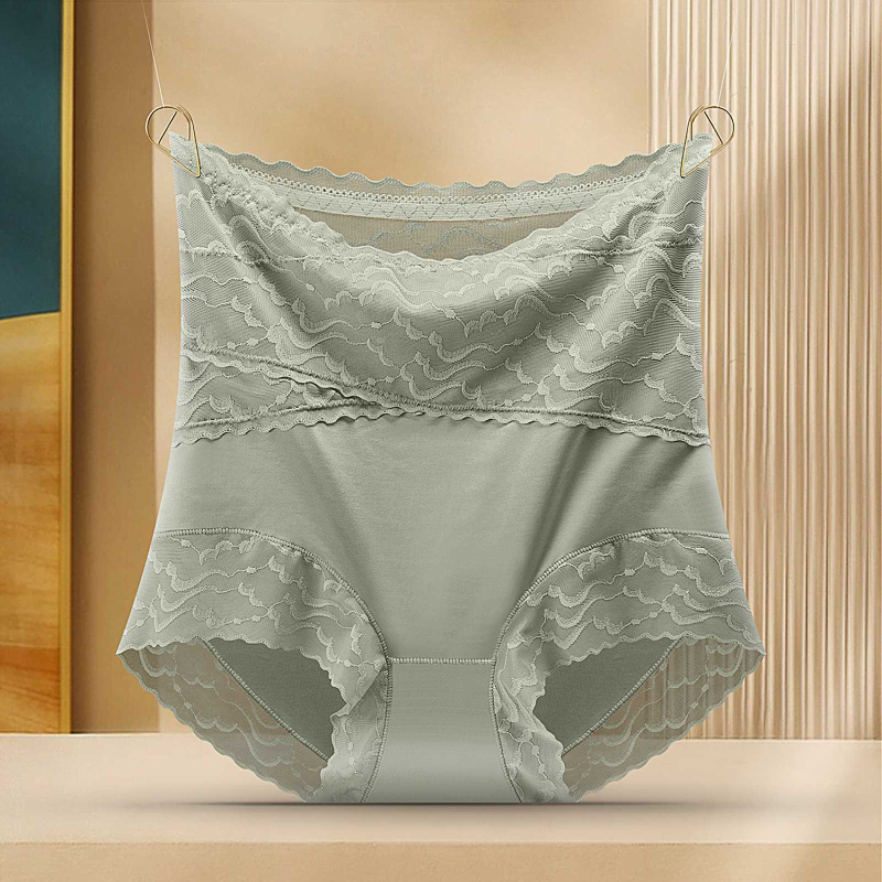 Ženske gaćice s visokim strukom za ljeto, bezšivne, Ice Silk, čipkaste, prozračne, podižu bokove