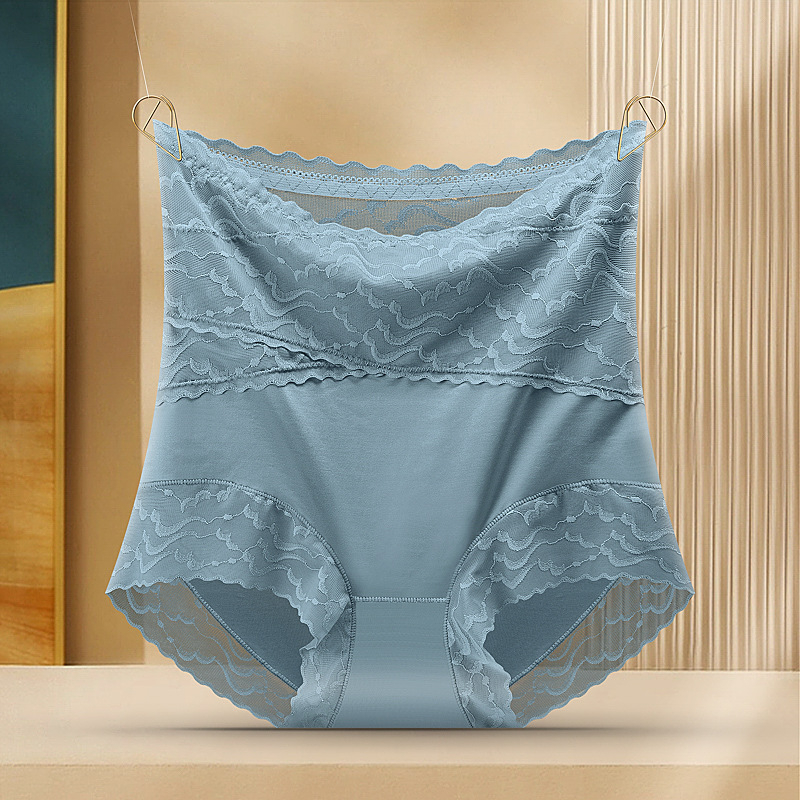 Ženske gaćice s visokim strukom za ljeto, bezšivne, Ice Silk, čipkaste, prozračne, podižu bokove