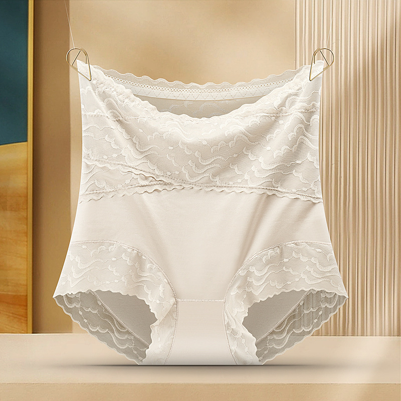 Ženske gaćice s visokim strukom za ljeto, bezšivne, Ice Silk, čipkaste, prozračne, podižu bokove