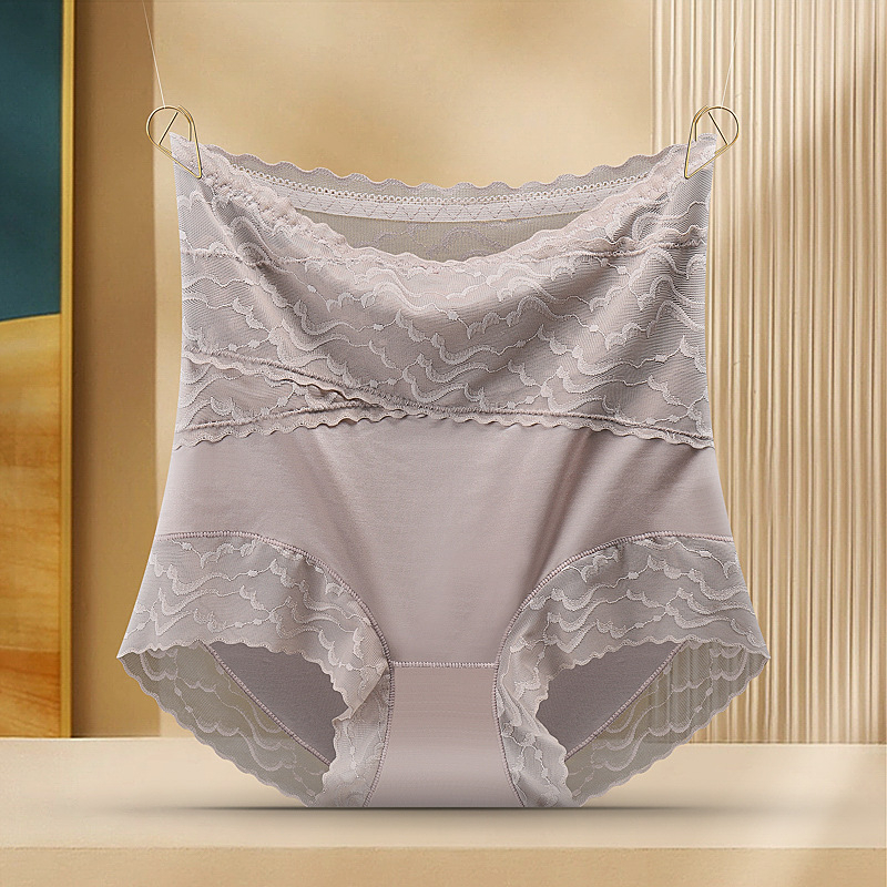 Ženske gaćice s visokim strukom za ljeto, bezšivne, Ice Silk, čipkaste, prozračne, podižu bokove