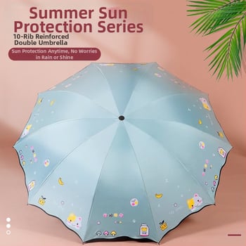 Kišobran za sunce s karikaturalnim printom, UV zaštita, za kišu i sunce, velik, s 10 rebara