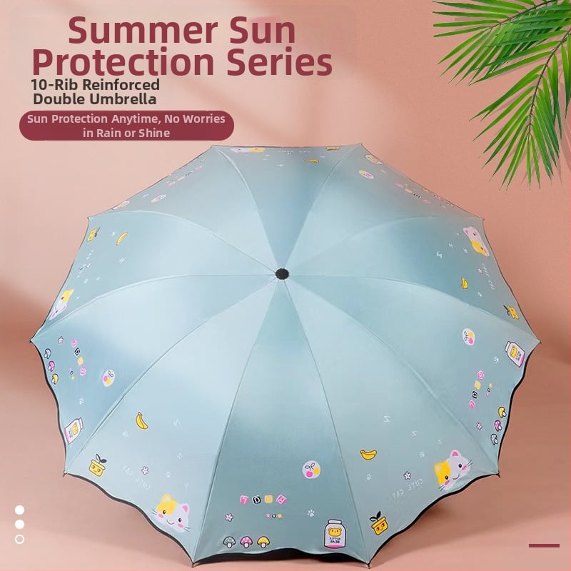 Kišobran za sunce s karikaturalnim printom, UV zaštita, za kišu i sunce, velik, s 10 rebara