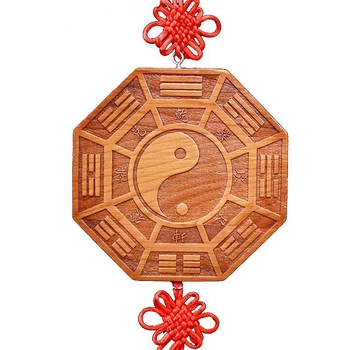 Breskvino drvo – ručno izrađena drvena dekorativna figura za dom, Bagua s Tai Chi Yin-Yang simbolom, ukras za vrata