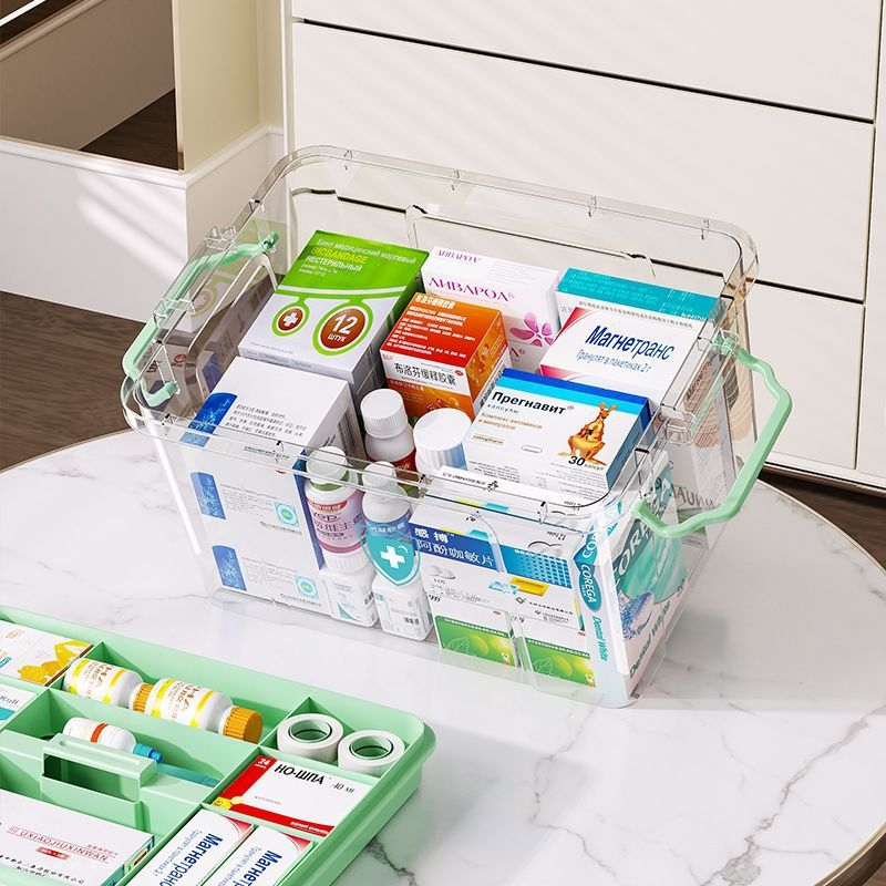 Prozirna dvodijelna kutija za lijekove s velikim kapacitetom i organizatorom za prvu pomoć