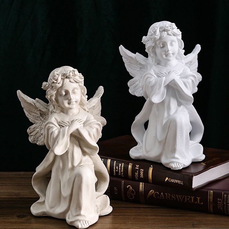 Europski retro anđeo – statua od smole i gipsa, mala djevojčica anđeo za stolni dekor