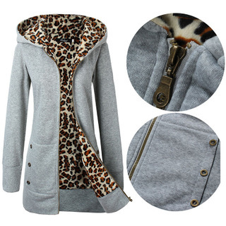 Ženski džemper s kapuljom i leopard printom, debeli pleteni materijal, oversize kroj, dugačka duljina, poliester