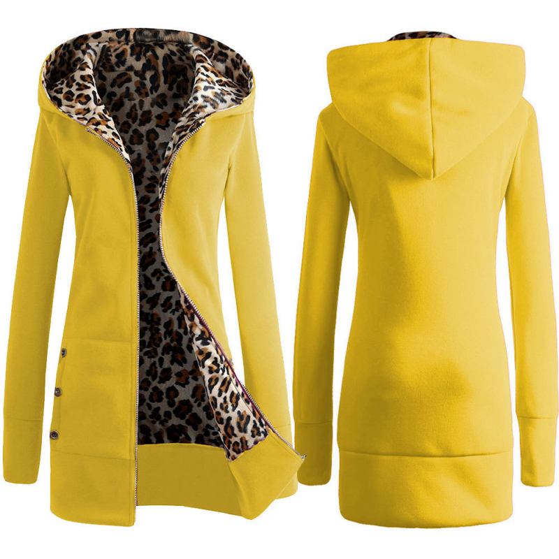 Ženski džemper s kapuljom i leopard printom, debeli pleteni materijal, oversize kroj, dugačka duljina, poliester