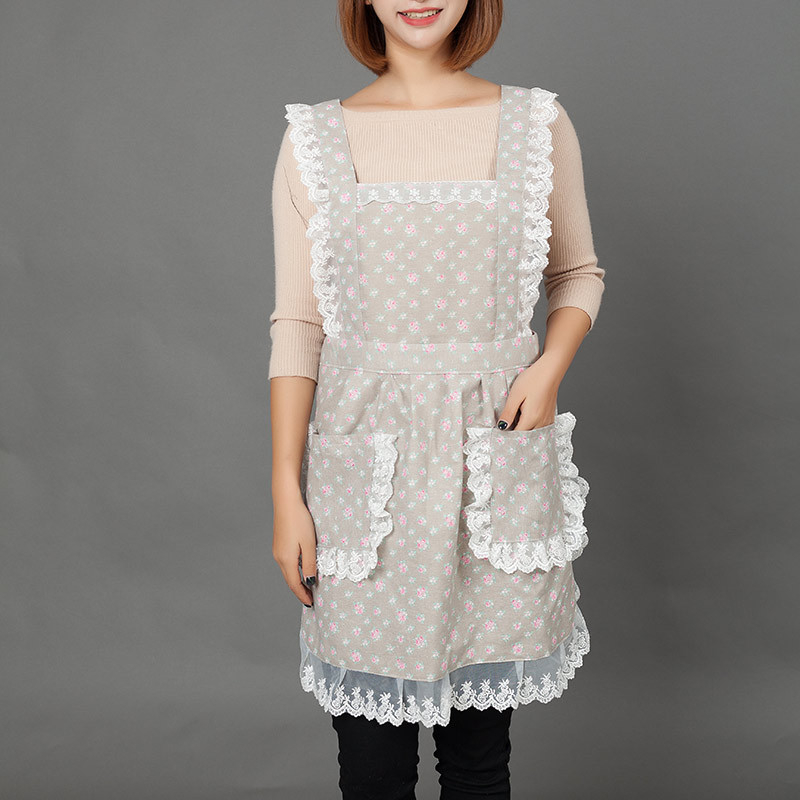 Pregača od 100% pamuka, korejski stil, čipka rub, elegantna ženska kuhinjska pregača, vodootporna i otporna na ulje