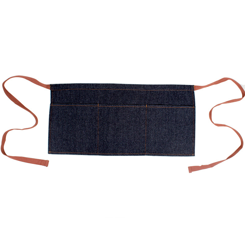 Denim pregača bez rukava za konobare u restoranu, moderan stil, jednobojna, otisak kuhara