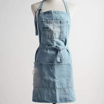 Pamučna pregača s denim efektom, oprana, bez rukava, modernog minimalističkog stila, jednobojna, jedna veličina.