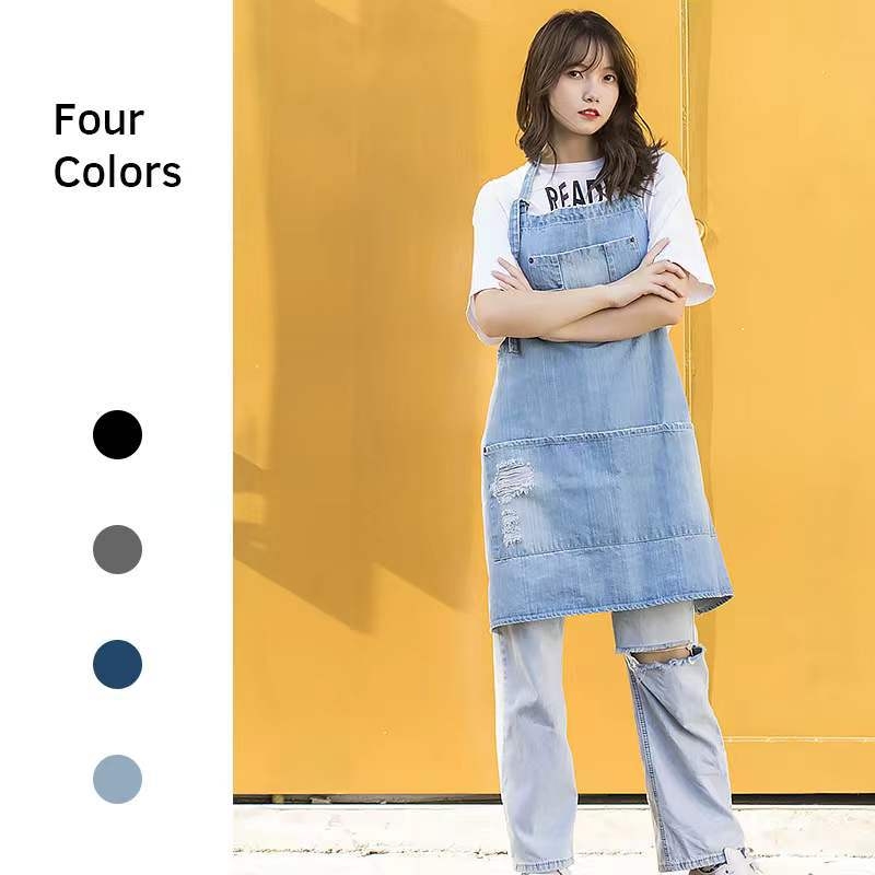 Pamučna pregača s denim efektom, oprana, bez rukava, modernog minimalističkog stila, jednobojna, jedna veličina.
