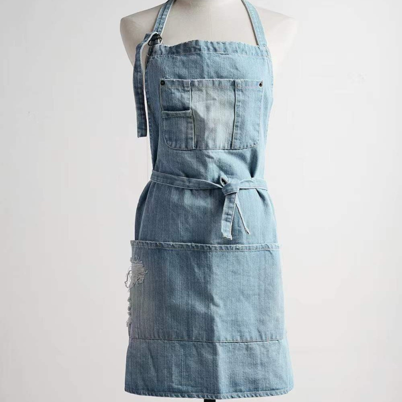 Pamučna pregača s denim efektom, oprana, bez rukava, modernog minimalističkog stila, jednobojna, jedna veličina.