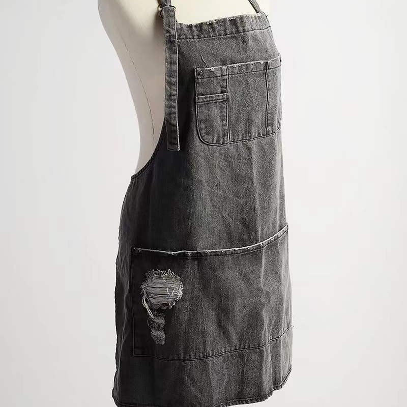 Pamučna pregača s denim efektom, oprana, bez rukava, modernog minimalističkog stila, jednobojna, jedna veličina.