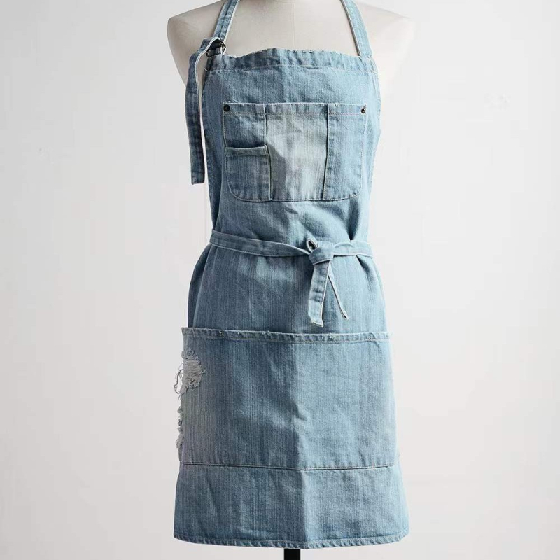 Pamučna pregača s denim efektom, oprana, bez rukava, modernog minimalističkog stila, jednobojna, jedna veličina.