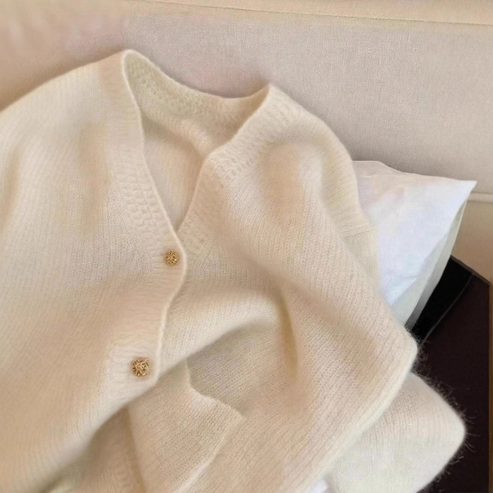 Ženski ružičasti pleteni kardigan s V-izrezom, elegantan jesensko-zimski stil, ležeran