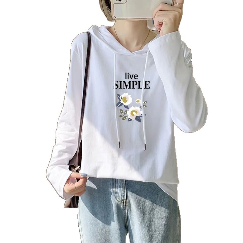 Ženski lagani pamučni hoodie s kapuljačom za proljeće i jesen, slobodan kroj u korejskom stilu, dugi rukavi, džepovi