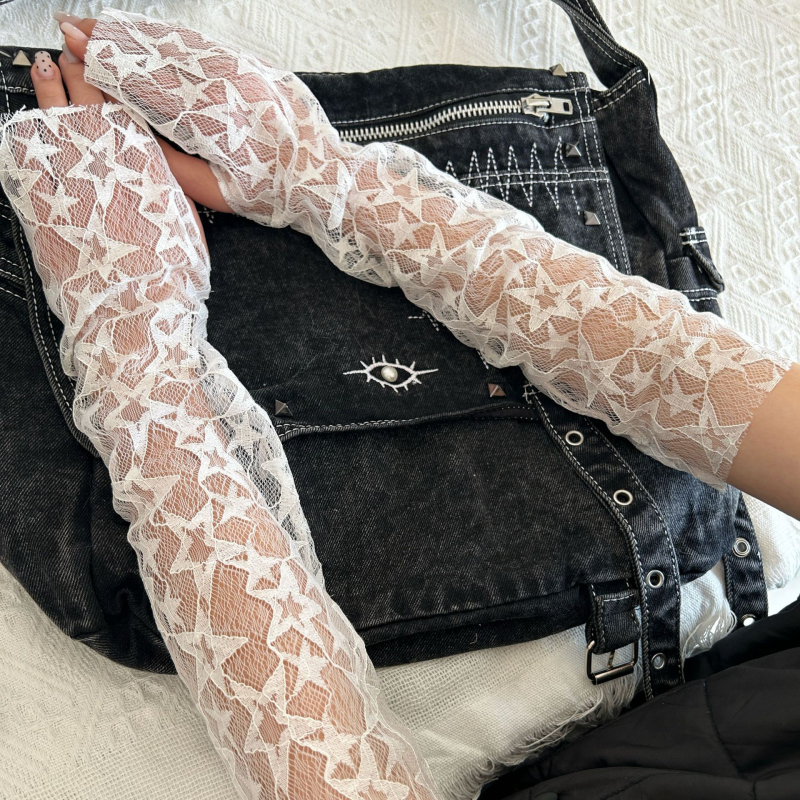 Ljetne čipkaste mrežaste nadlaktice sa zvjezdicama, JK stil Lolita, crno-bijelo, za žene