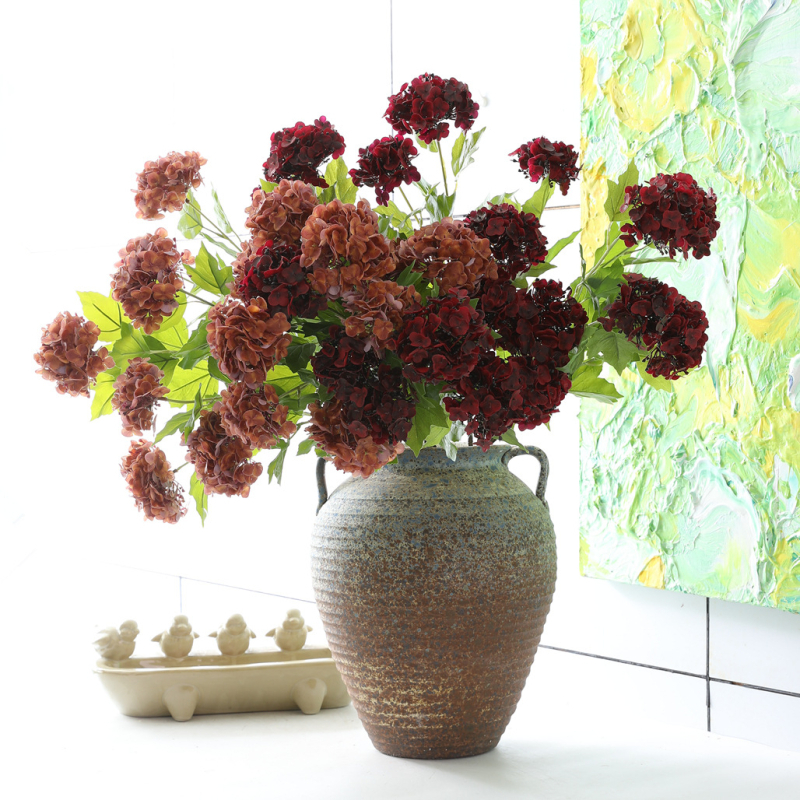 Hortensie artificială cu trei capete, minge decorativă pentru nunți, ședințe foto și decor de casă