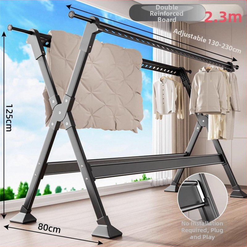Sklopivi stalak za sušenje rublja za balkon, podni stalak, unutarnja i vanjska upotreba, od aluminijske legure.