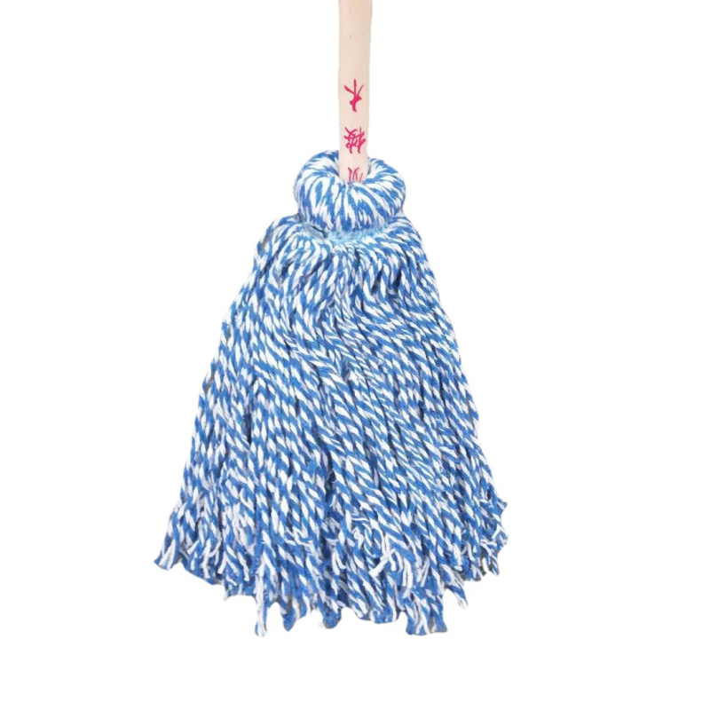 Kućni mop od 100% pamuka s drvenom drškom, tradicionalan jednostavan dizajn, produžena i veća glava, без ispada vlakana.