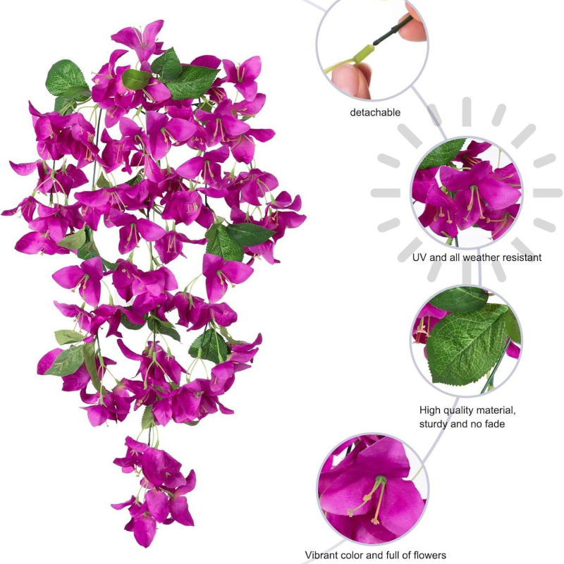 Umjetne Bougainvillea i zelene biljke za vjenčanje, kućnu dekoraciju i pejzažne scene, viseći zid ljubičaste boje