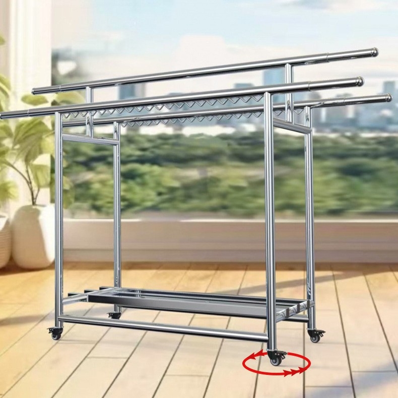 Podnu sušilicu za odjeću s tri šipke, otporna na vjetar, sklopiva, teleskopska i premještiva, za balkon, spavaću sobu i dvorište