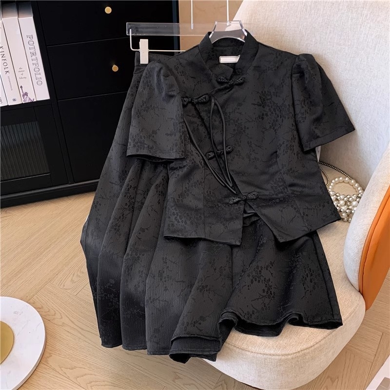 Ženski set s jacquard topom i suknjom, ljeto, plus veličina, elegantan i moderan dvodijelni komplet