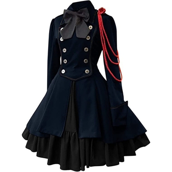 Srednjovjekovna renesansna retro gotička haljina s mašnicom, dugim rukavima, volanima, steampunk cosplay