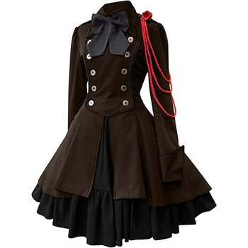 Srednjovjekovna renesansna retro gotička haljina s mašnicom, dugim rukavima, volanima, steampunk cosplay