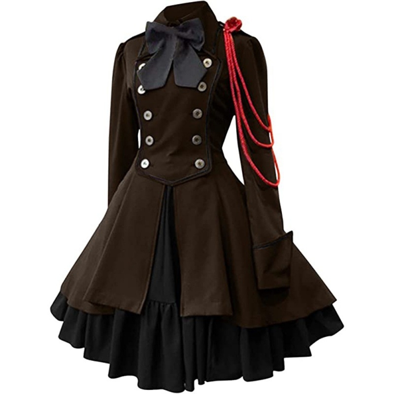 Srednjovjekovna renesansna retro gotička haljina s mašnicom, dugim rukavima, volanima, steampunk cosplay