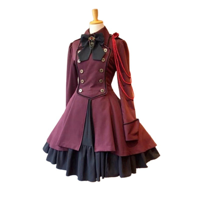 Srednjovjekovna renesansna retro gotička haljina s mašnicom, dugim rukavima, volanima, steampunk cosplay