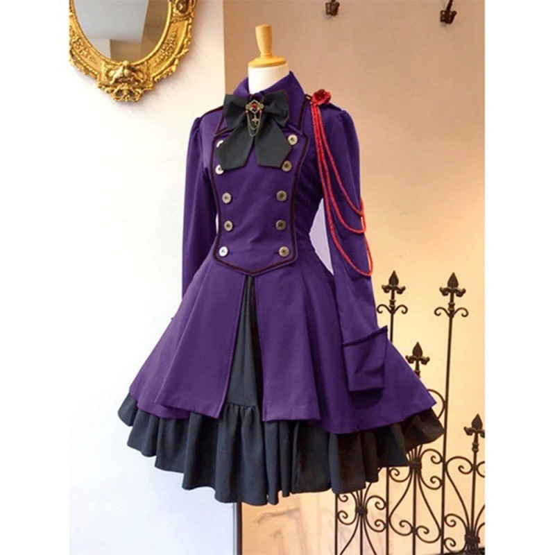 Srednjovjekovna renesansna retro gotička haljina s mašnicom, dugim rukavima, volanima, steampunk cosplay