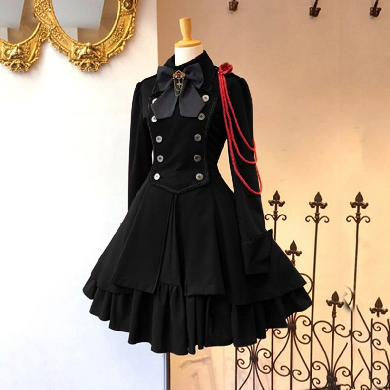 Srednjovjekovna renesansna retro gotička haljina s mašnicom, dugim rukavima, volanima, steampunk cosplay