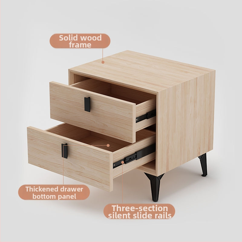 Nočný stolík z masívneho dreva s koženým čalúnením, moderný minimalistický úložný nábytok do spálne