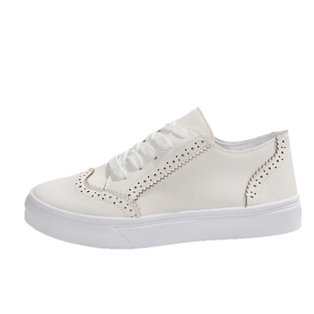 Γυναικείες sneakers με κορδόνια και δαντελένιο φινίρισμα, άνετα καθημερινά παπούτσια, στρογγυλή μύτη, επίπεδη σόλα, μονόχρωμα, μεγάλου μεγέθους