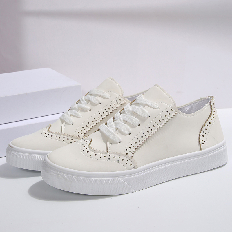 Γυναικείες sneakers με κορδόνια και δαντελένιο φινίρισμα, άνετα καθημερινά παπούτσια, στρογγυλή μύτη, επίπεδη σόλα, μονόχρωμα, μεγάλου μεγέθους