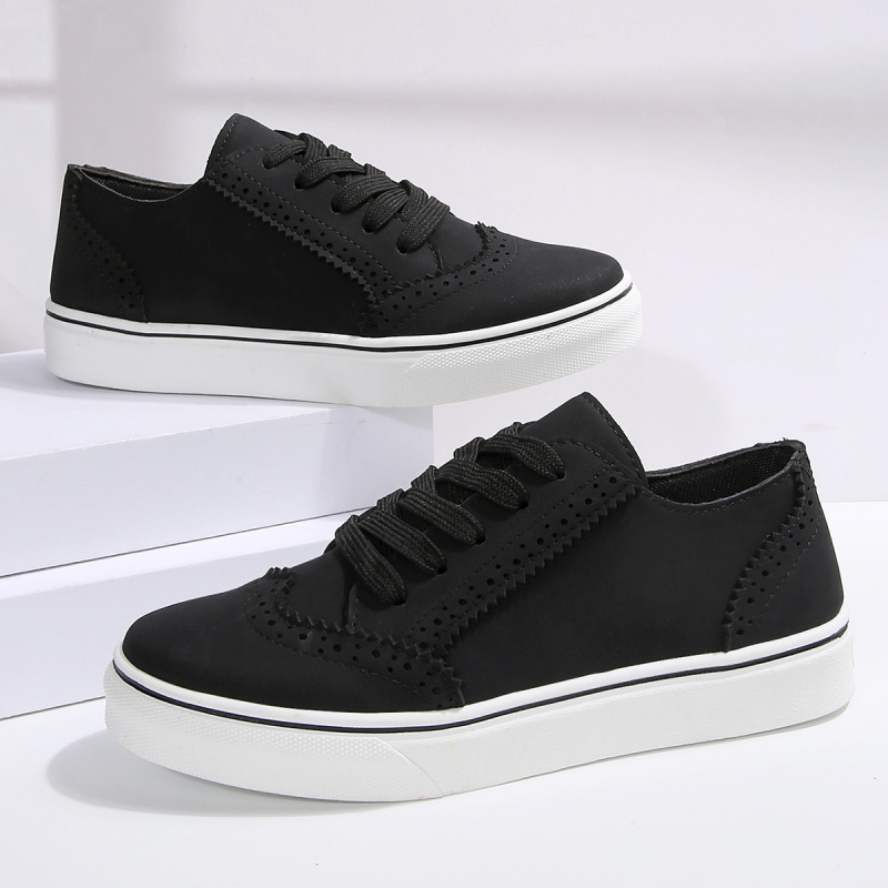 Γυναικείες sneakers με κορδόνια και δαντελένιο φινίρισμα, άνετα καθημερινά παπούτσια, στρογγυλή μύτη, επίπεδη σόλα, μονόχρωμα, μεγάλου μεγέθους