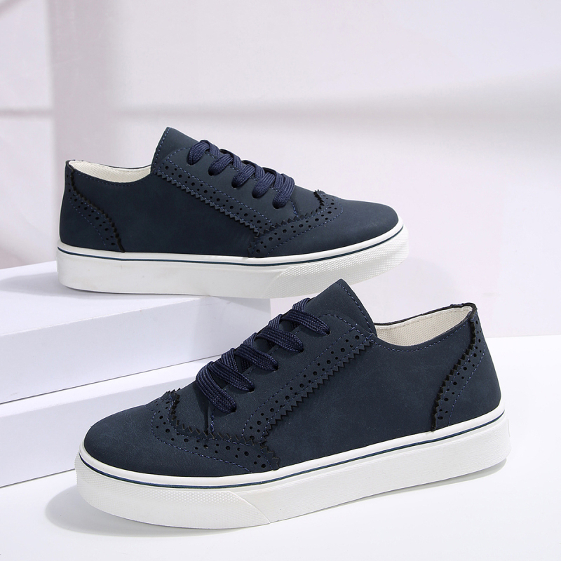 Γυναικείες sneakers με κορδόνια και δαντελένιο φινίρισμα, άνετα καθημερινά παπούτσια, στρογγυλή μύτη, επίπεδη σόλα, μονόχρωμα, μεγάλου μεγέθους