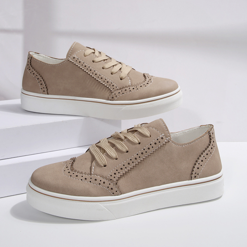Γυναικείες sneakers με κορδόνια και δαντελένιο φινίρισμα, άνετα καθημερινά παπούτσια, στρογγυλή μύτη, επίπεδη σόλα, μονόχρωμα, μεγάλου μεγέθους